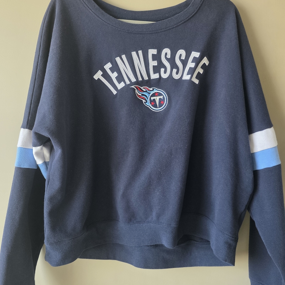 NFL Tennessee Titans Navy Crewneck Sweatshirt with White & Light Blue Stripes